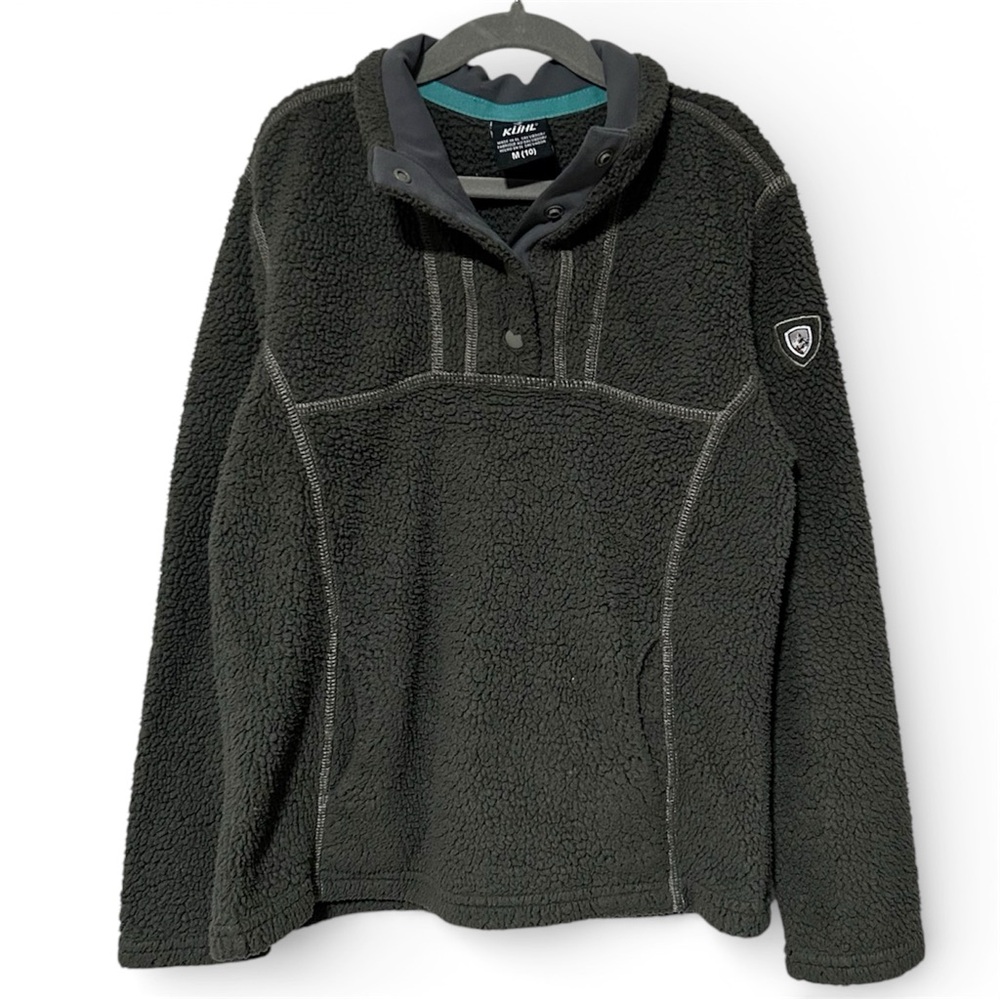 Kuhl Sherpa Avalon Snap Fleece Pullover Boy’s Medium 10 Green Sweater Sweatshirt